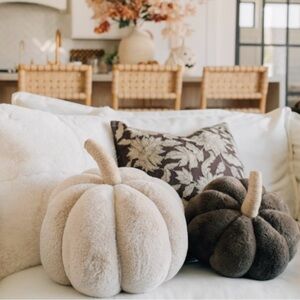 Pottery Barn Pumpkin Pillow Super Soft Faux Fur 11”x 7”
